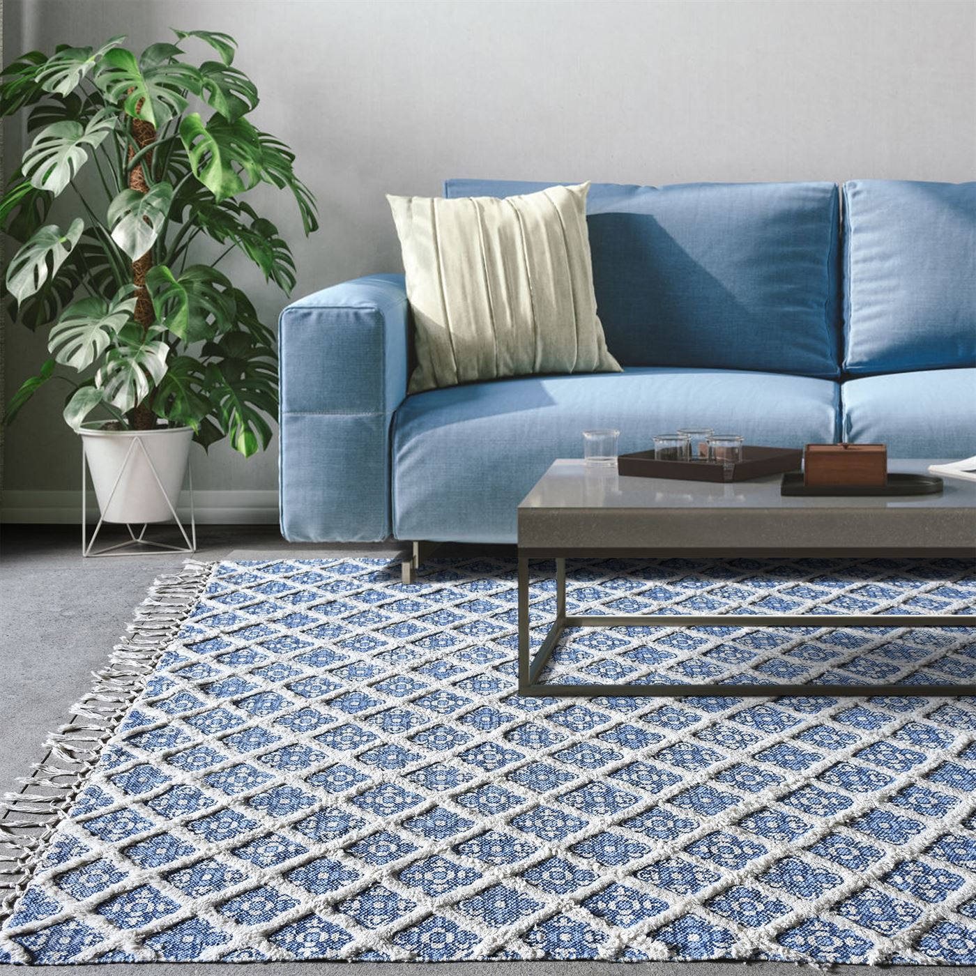 Area Rug, Bedroom Rug, Living Room Rug, Living Area Rug, Indian Rug, Office Carpet, Office Rug, Shop Rug Online, Cotton, Natural, Blue, Pitloom, All Cut, printed 