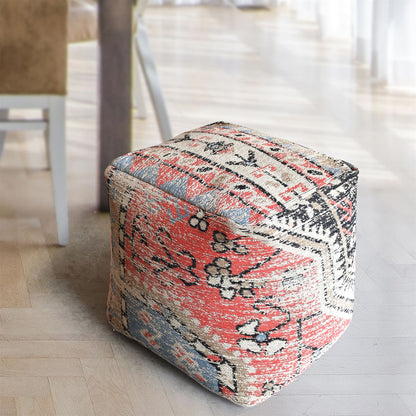 Corral Pouf, Cotton Chenille, Multi, Jaquard Durry, Flat Weave