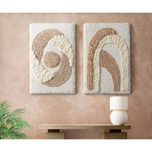 CORTES-II AND CONORA-II WALL ART- IVORY/NATURAL - HANDMADE - WOOL/JUTE & MDF