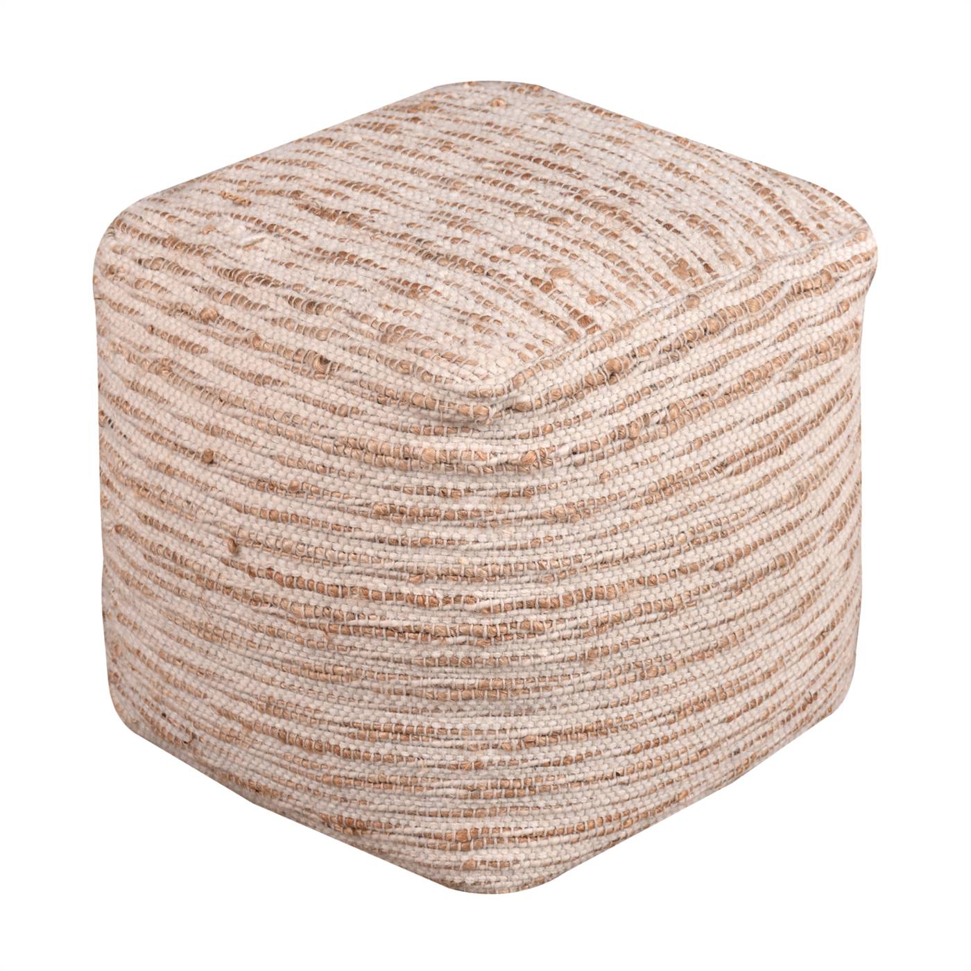 Cortland Pouf, 40x40x40 cm, Natural White, Natural, Wool, Jute, Hand Woven, Pitloom, Flat Weave
