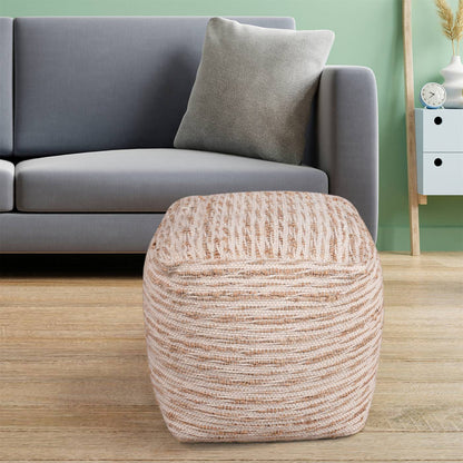 Cortland Pouf, 40x40x40 cm, Natural White, Natural, Wool, Jute, Hand Woven, Pitloom, Flat Weave