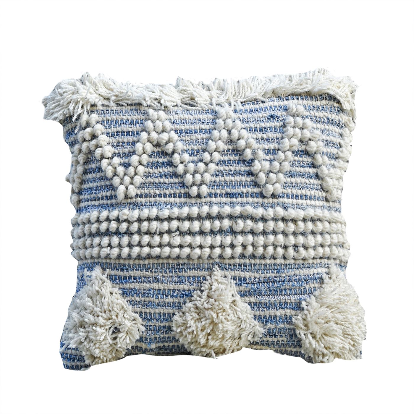 Corvus Pillow, Denim, Wool, Natural White, Blue