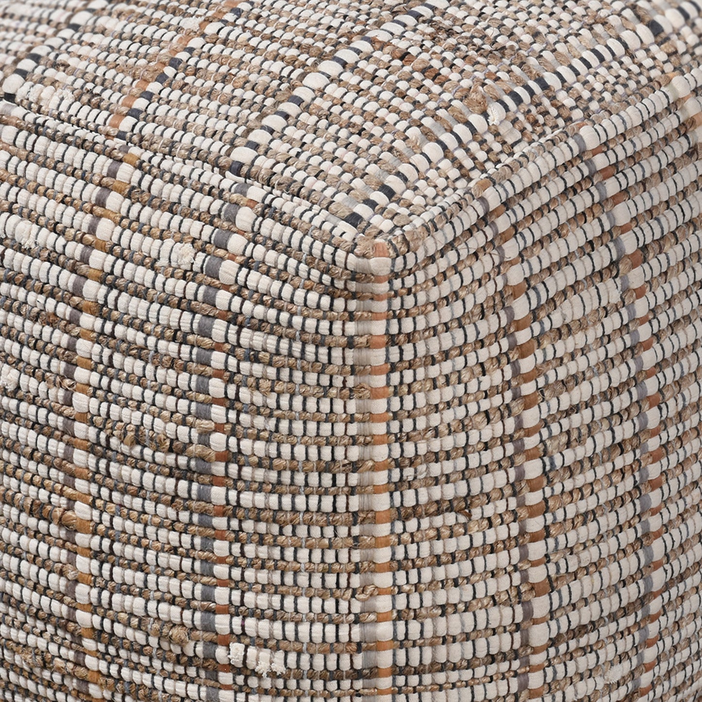 Cottbus Pouf, Jute, Rag, Natural, Natural White, Pitloom, Flat Weave