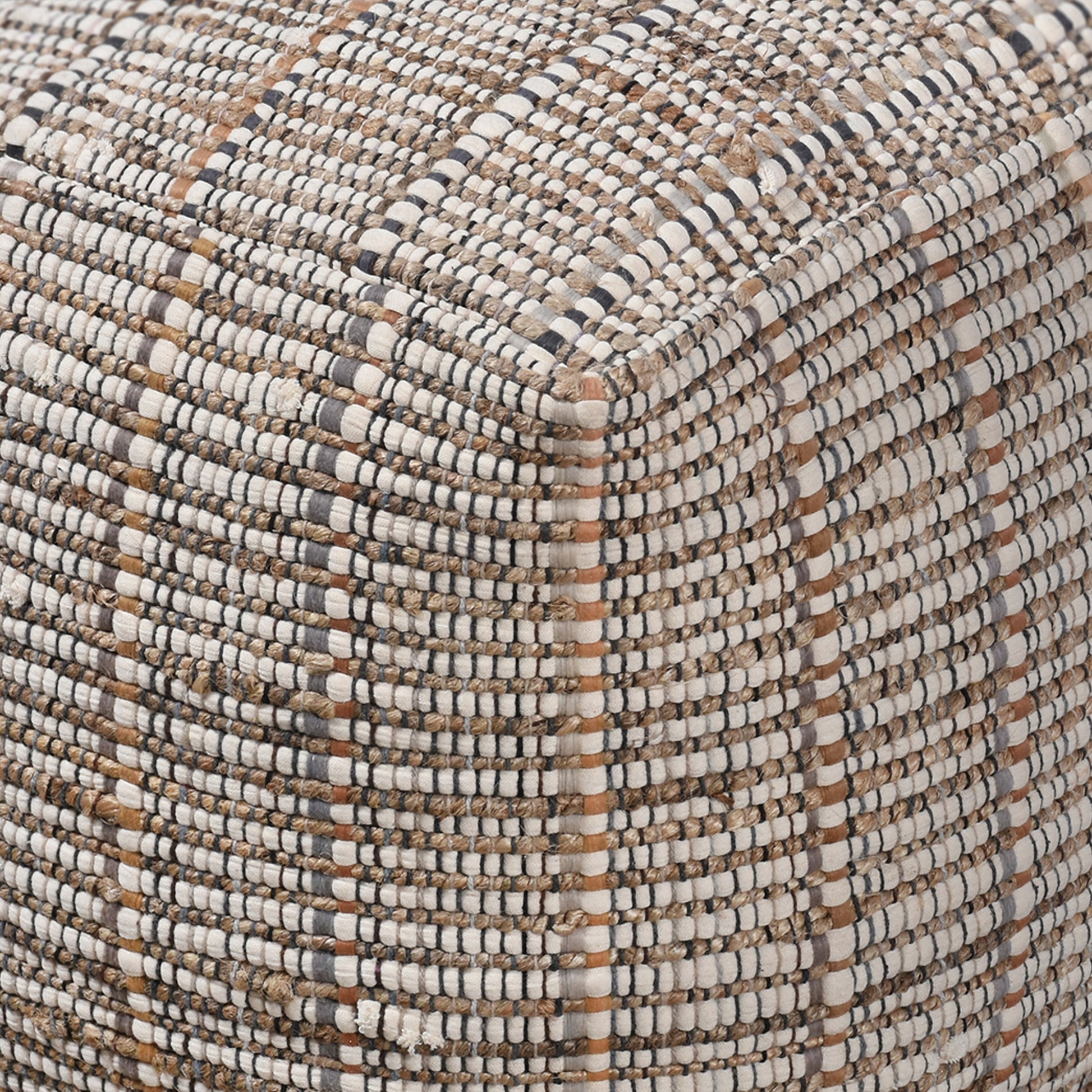 Cottbus Pouf, Jute, Rag, Natural, Natural White, Pitloom, Flat Weave
