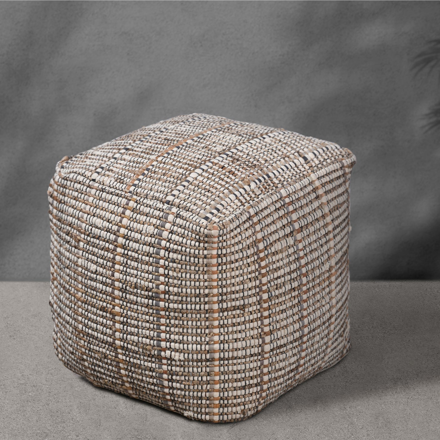 Cottbus Pouf, Jute, Rag, Natural, Natural White, Pitloom, Flat Weave