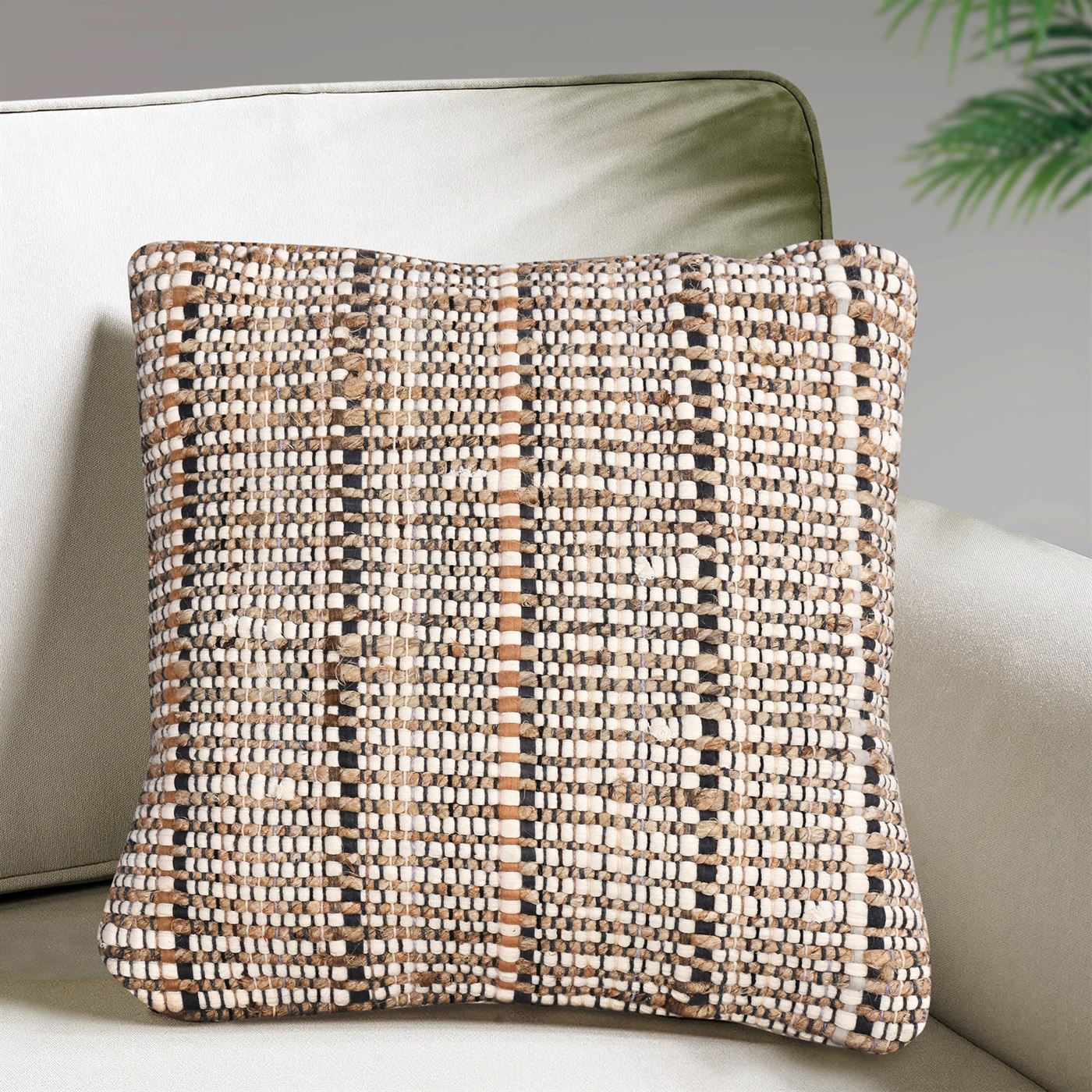 Cottbus Cushion, Jute, Rag, Natural, Pitloom, Flat Weave