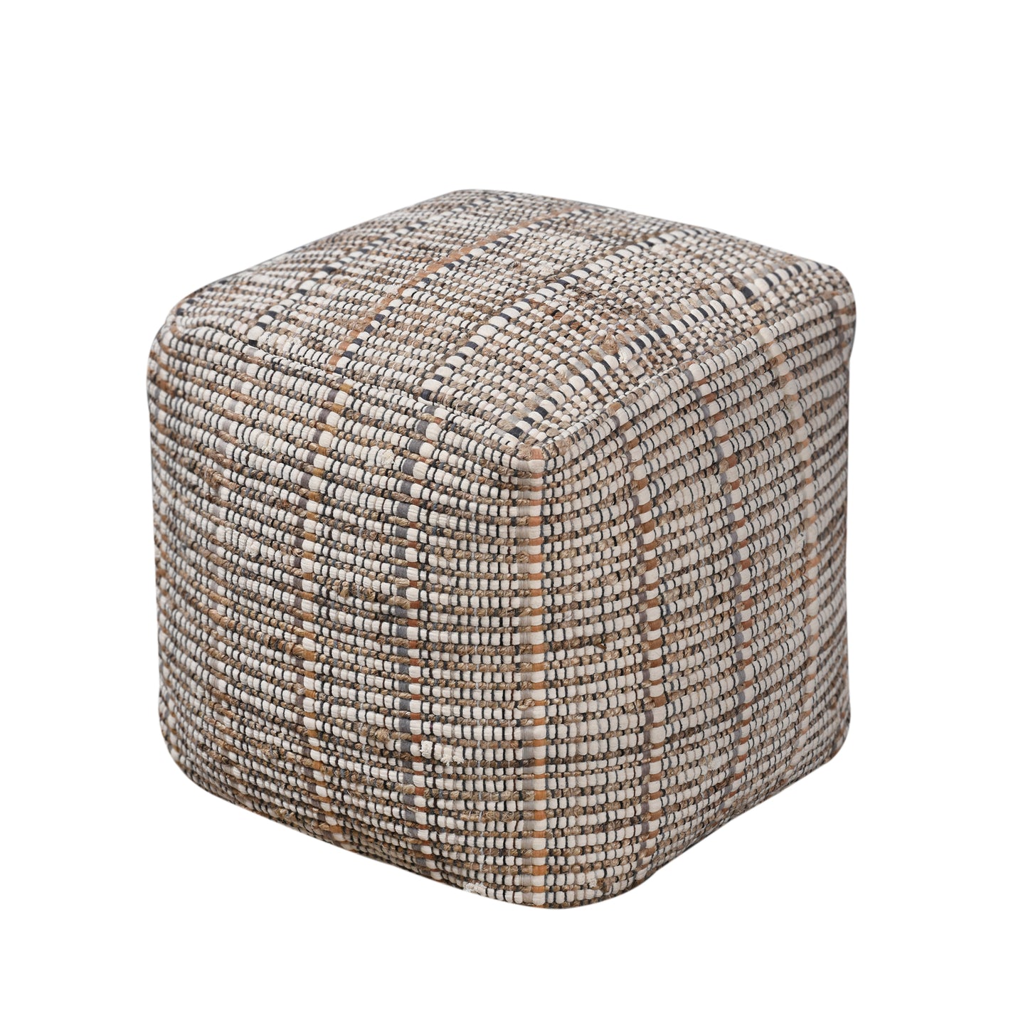 Cottbus Pouf, Jute, Rag, Natural, Natural White, Pitloom, Flat Weave