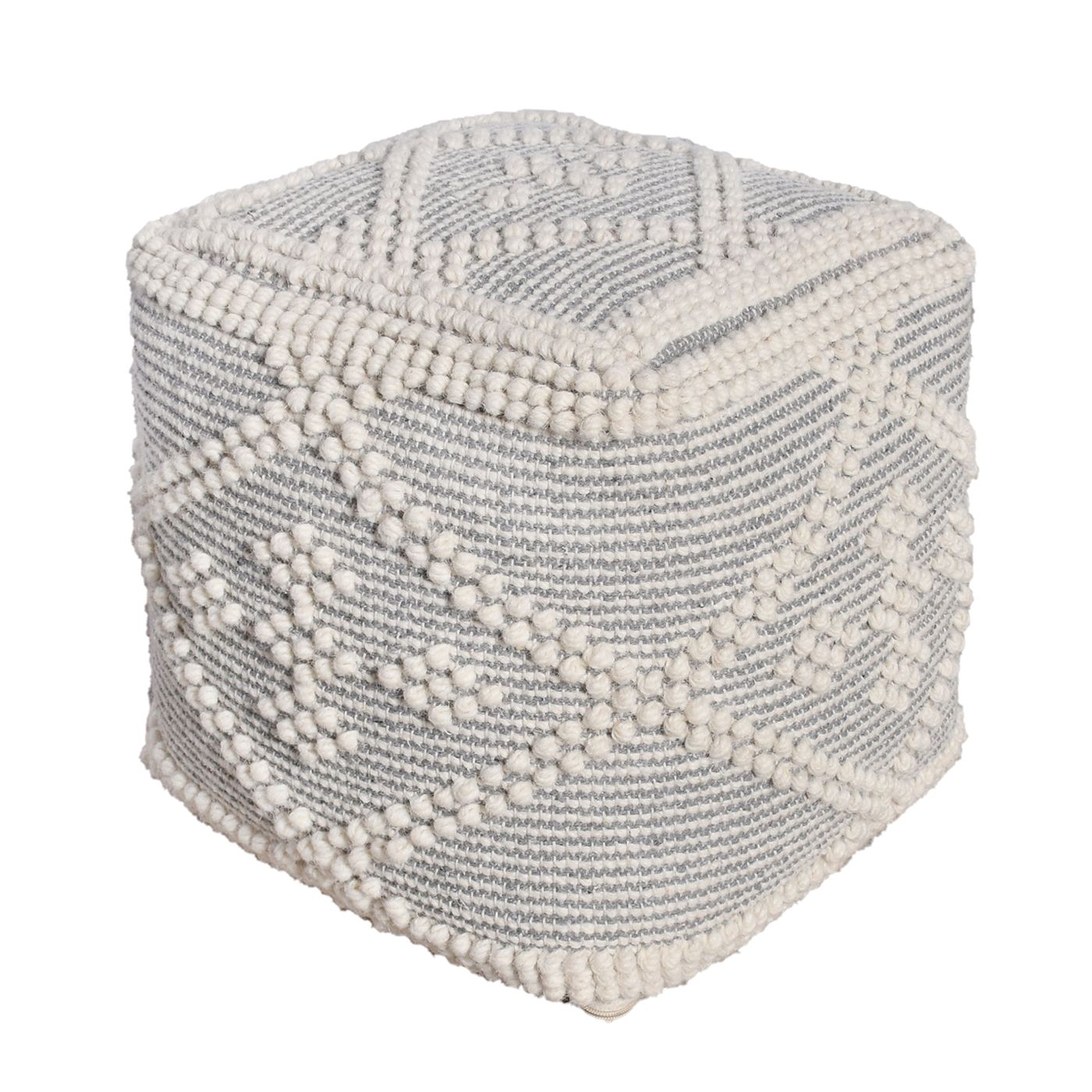 Cottian Pouf, Wool, Natural White, Grey, Pitloom, All Loop
