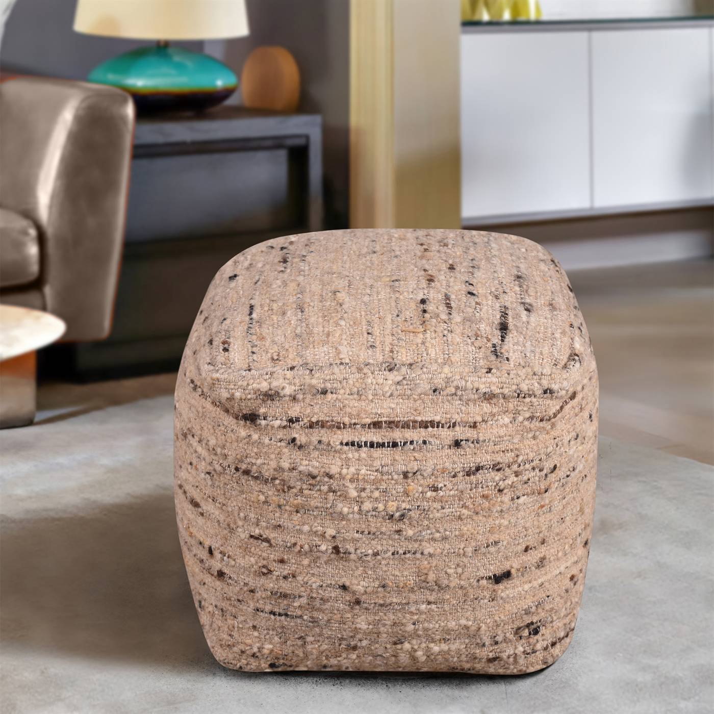 Crane Pouf, 40x40x40 cm, Beige, Wool, Punja Kelim, Punja, Flat Weave 