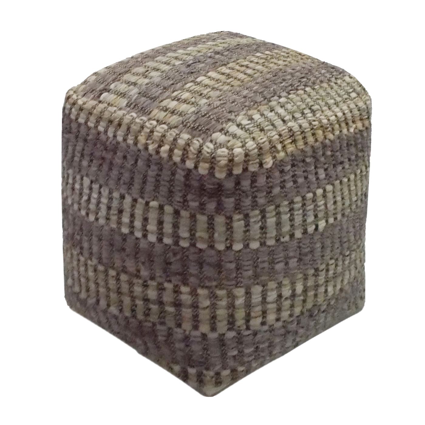 Cranley Pouf, Leather, Hemp, Taupe, Brown, Pitloom, Flat Weave