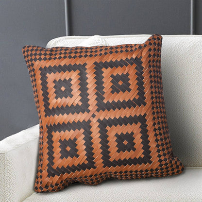 Creil Cushion, 50x50 cm, Brown, Tan, Leather, Hand Made, Hm Stitching, Flat Weave