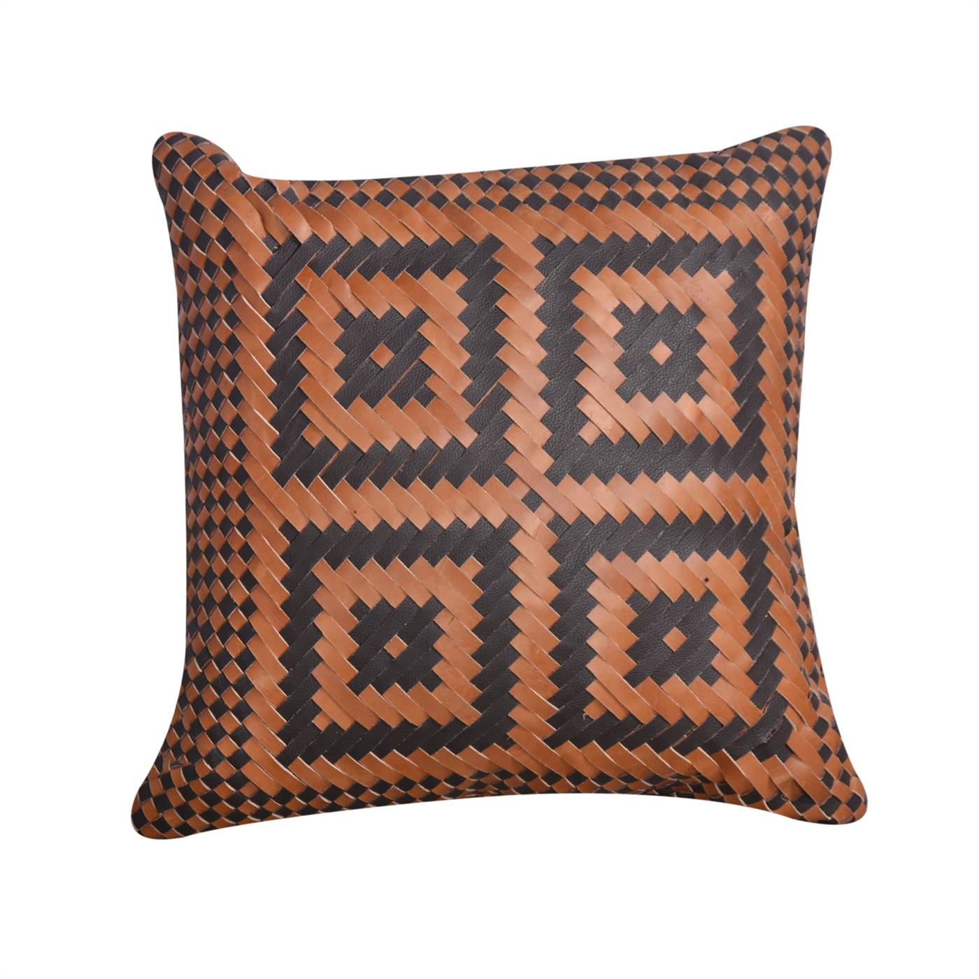 Creil Cushion, 50x50 cm, Brown, Tan, Leather, Hand Made, Hm Stitching, Flat Weave