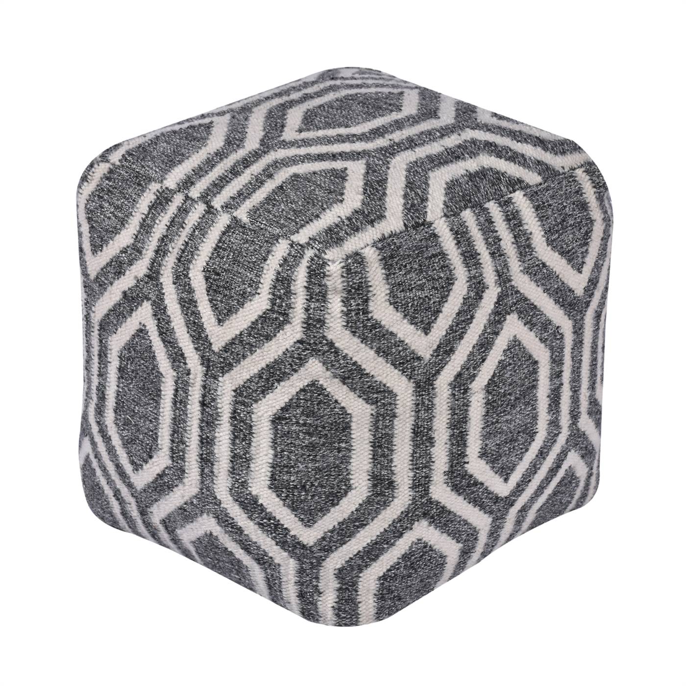 Croix Pouf, 40x40x40 cm, Grey, Natural White, PET, Punja Kelim, Punja, Flat Weave