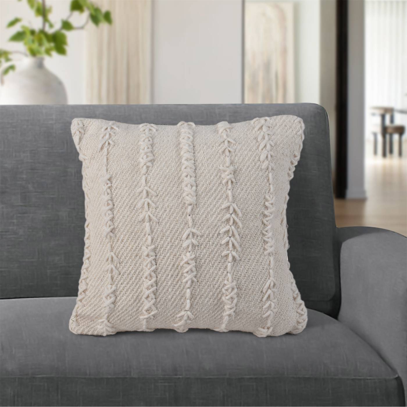 Croslin Cushion, 45x45 cm, Natural White, Wool, Hand Made, Hm Stitching, Flat Weave