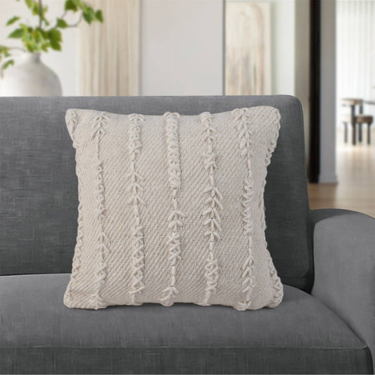 Croslin Cushion, 45x45 cm, Natural White, Wool, Hand Made, Hm Stitching, Flat Weave