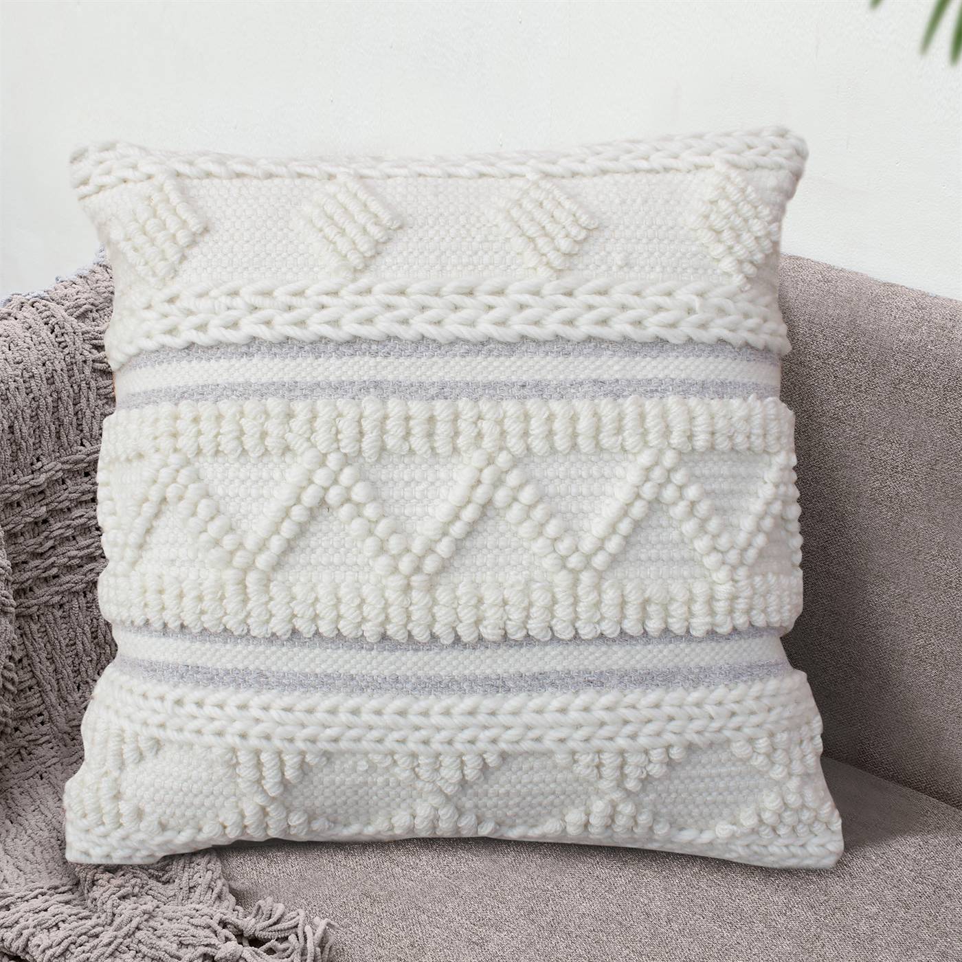 Morado Cushion, 45x45 cm, Natural White, NZ Wool, Hand Made, Pitloom, All Loop