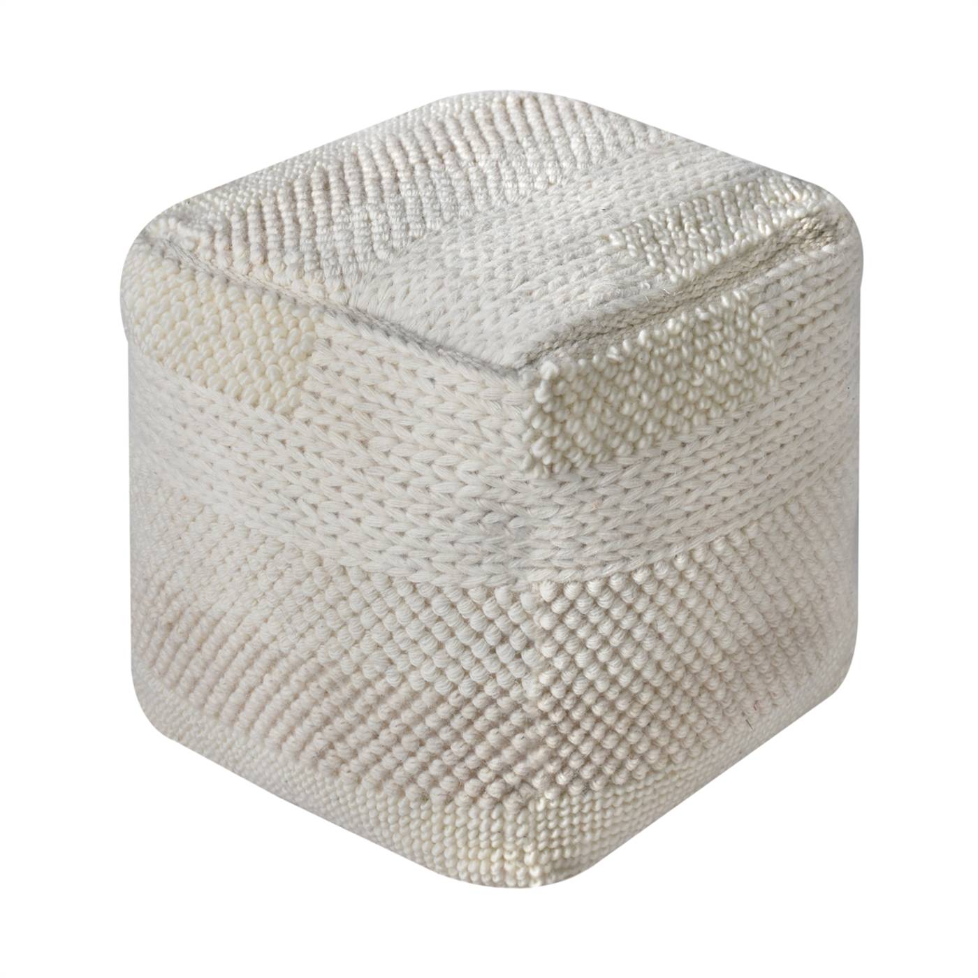 Cyrilla Pouf, 40x40x40 cm, Natural White, Wool, Hand Woven, Pitloom, All Loop