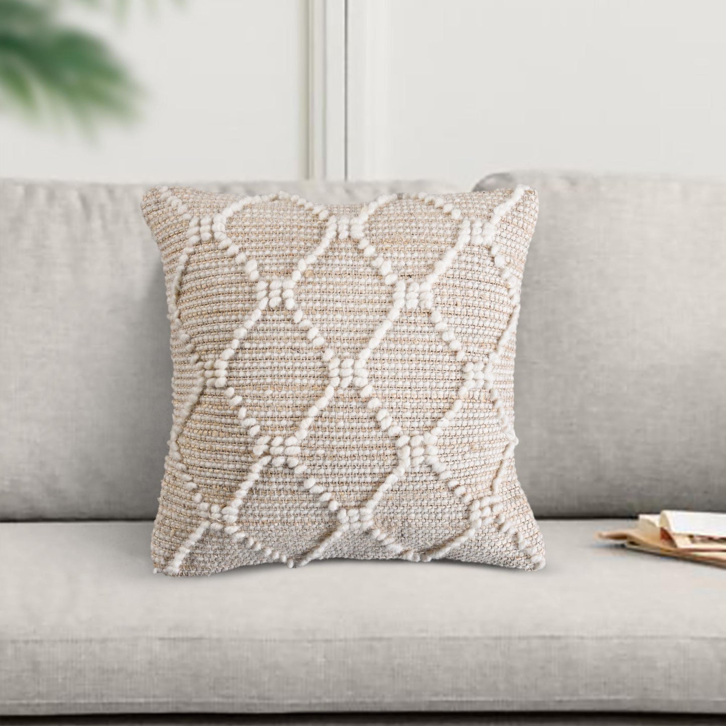 CALLIZTO CUSHION - JUTE/WOOL - NATURAL/IVORY - HANDWOVEN