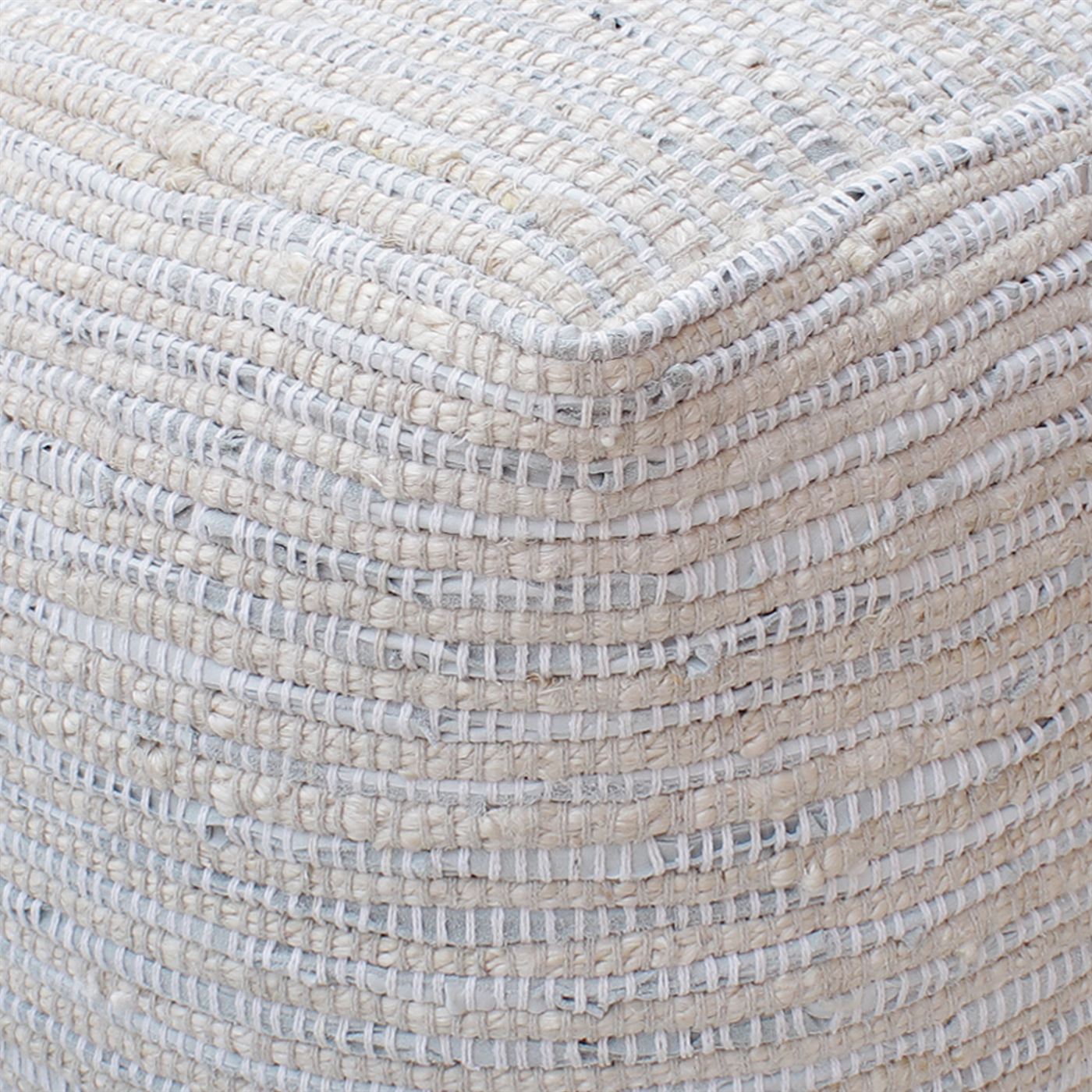 Capulin Pouf, Leather, Jute, Natural White, PITLOOM / FLAT WEAVE