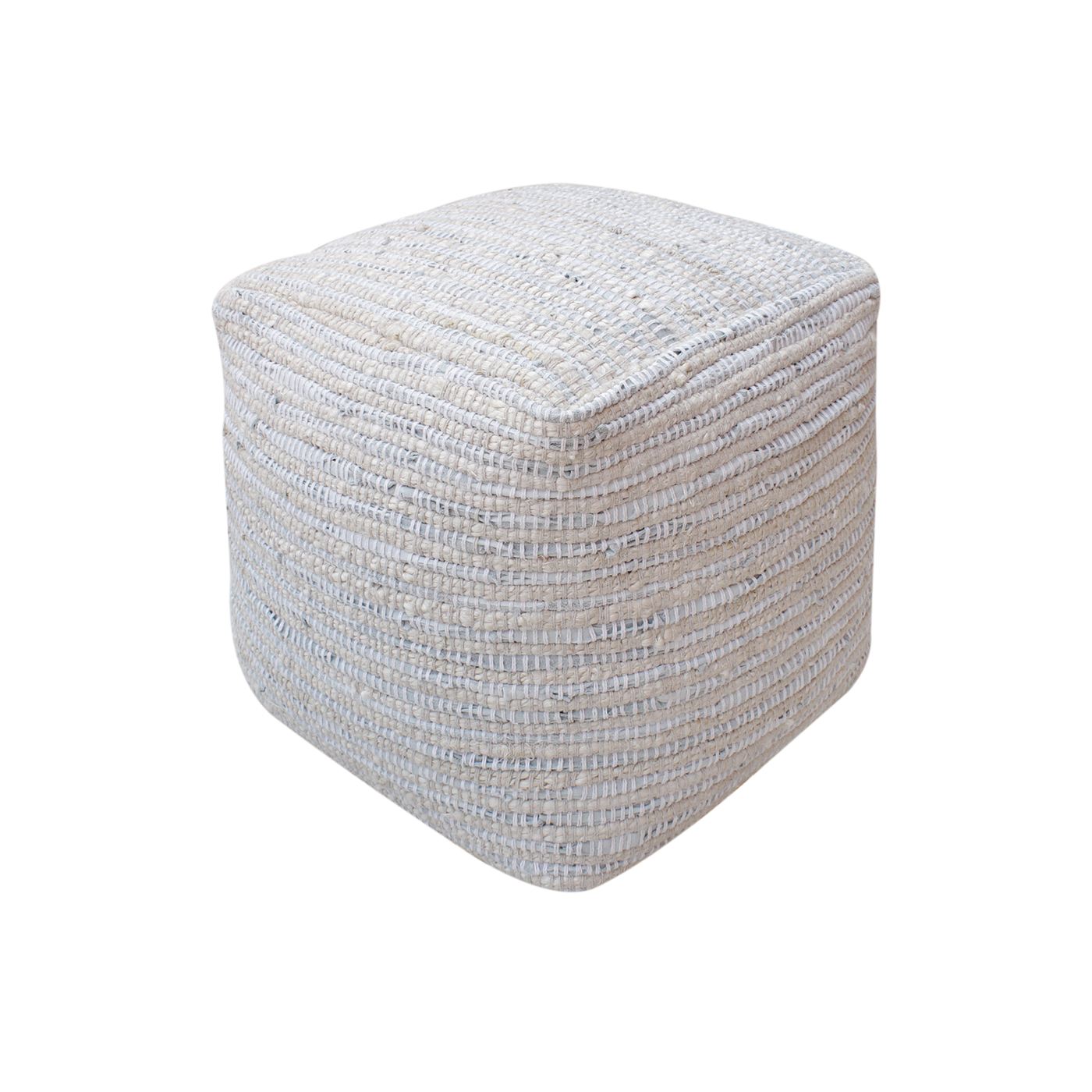 Capulin Pouf, Leather, Jute, Natural White, PITLOOM / FLAT WEAVE