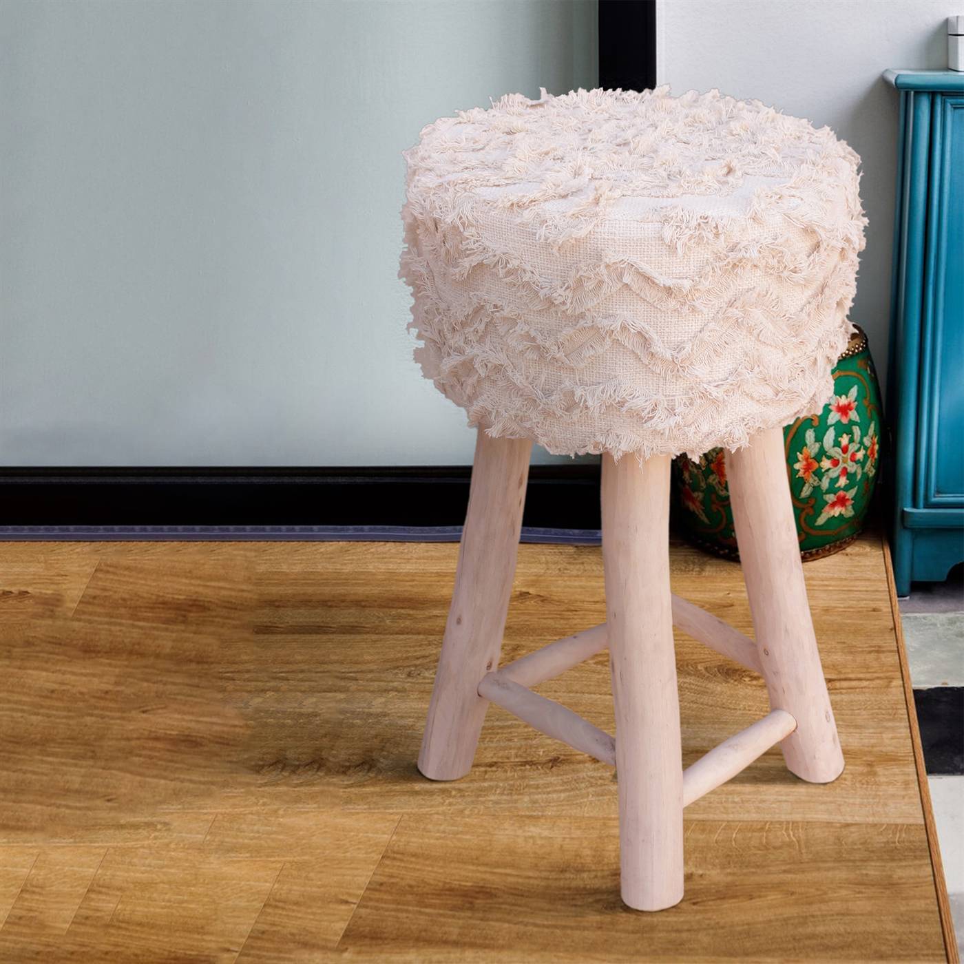 Chorio Bar Stool, 40x40x70 cm, Natural White, Cotton, Hand Made, Hm Stitching, Flat Weave 