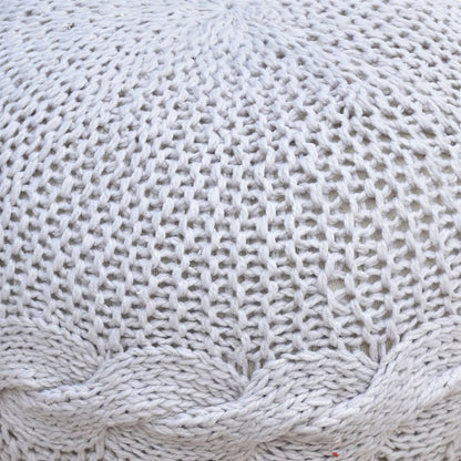 Damsel Round Pouf, Pet, Natural White, Hm Knitted, Flat Weave