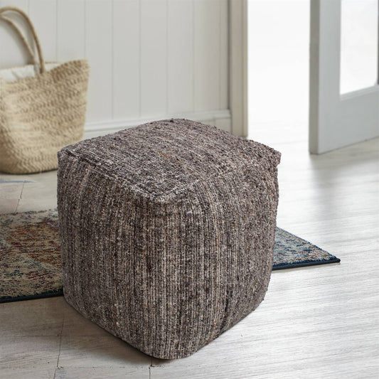 Darya Pouf, 40x40x40 cm, Charcoal, Wool, Hand Woven, Handwoven, All Loop