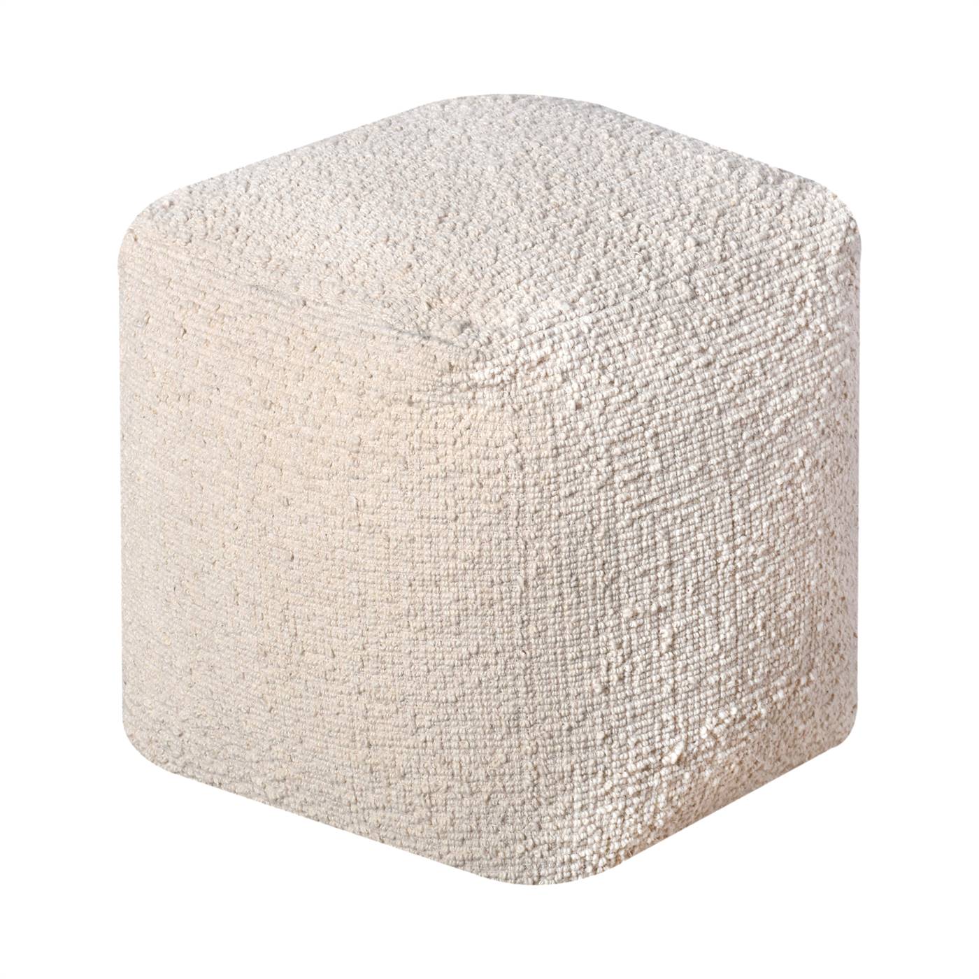 Darya Pouf, 40x40x40 cm, Natural White, Wool, Hand Woven, Handwoven, All Loop