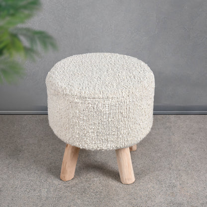 DARYA ROUND STOOL - WOOL - HANDWOVEN - IVORY
