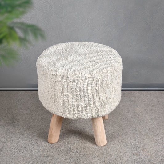 DARYA ROUND STOOL - WOOL - HANDWOVEN - IVORY