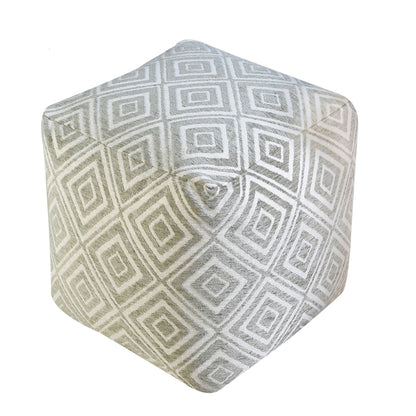 Dauria Pouf, Cotton, Acrylic, Polyester, Sage, Jaquard Durry, Flat Weave