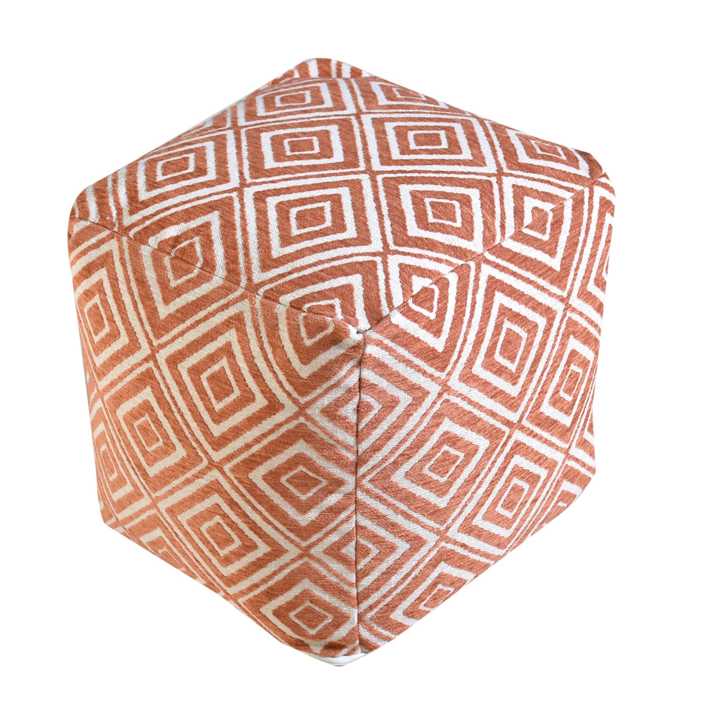Dauria Pouf, Cotton, Acrylic, Polyester, Terra, Jaquard Durry, Flat Weave