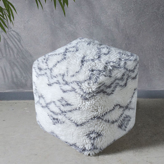 Dax Pouf, Nz Wool, Natural White, Grey, Bm Sn, All Cut