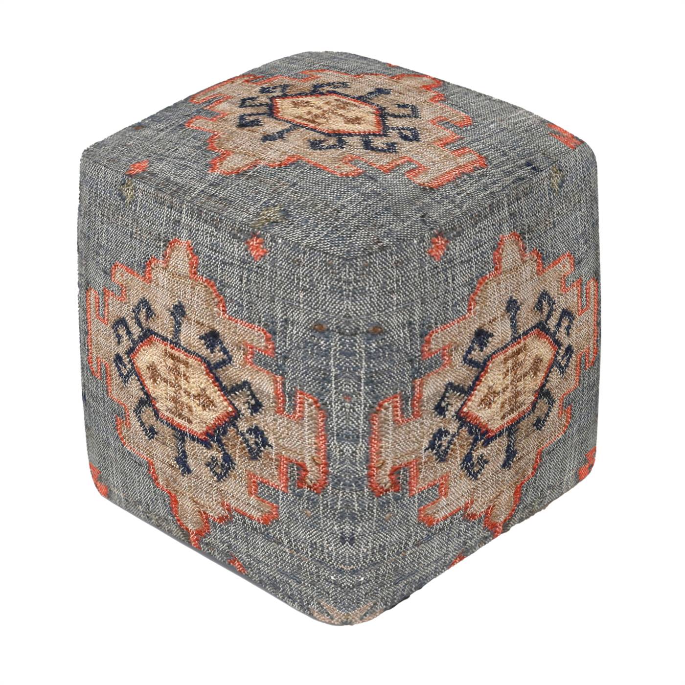 Deaux Pouf, 40x40x40 cm, Natural, Multi, Jute, Punja Kelim, Pitloom, Flat Weave