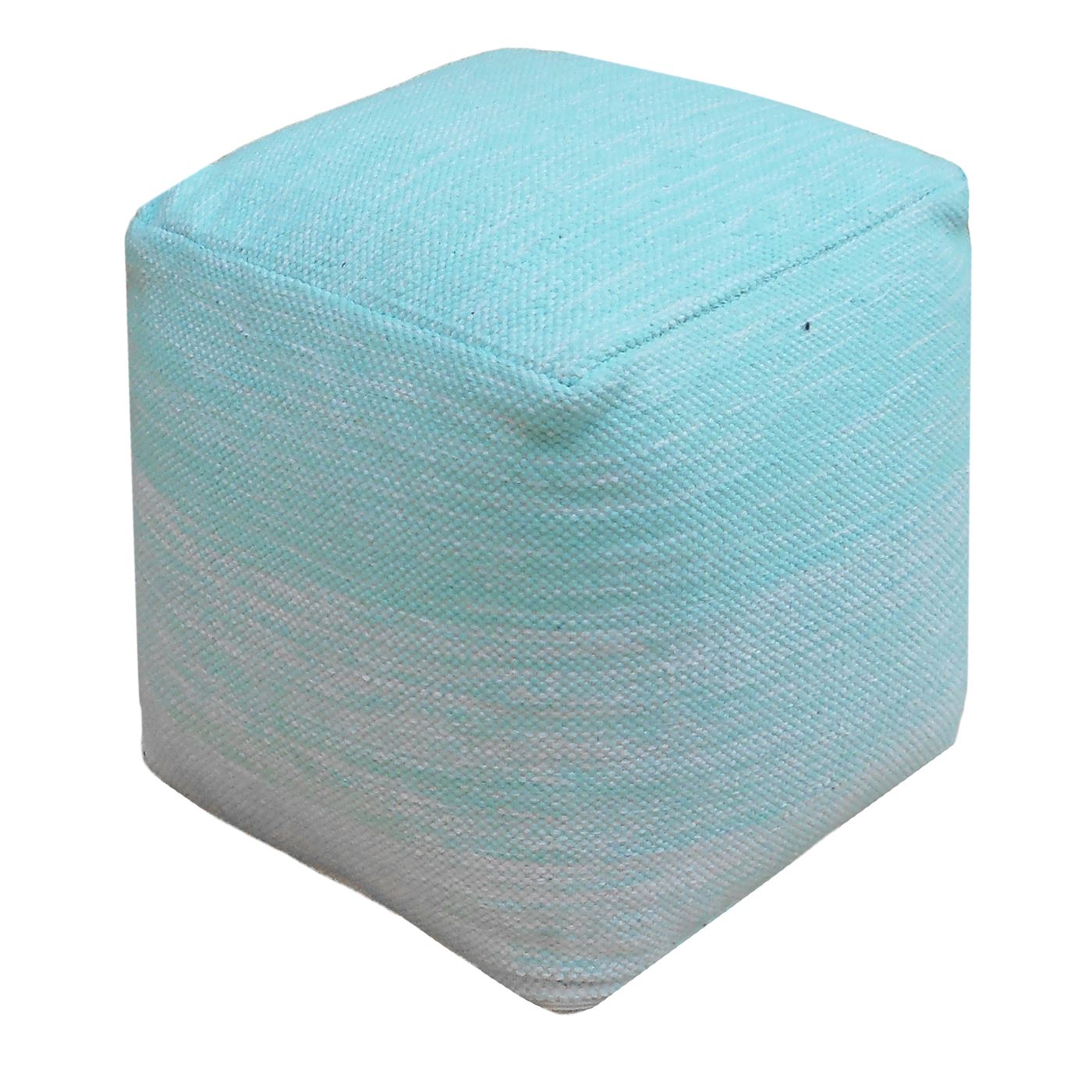 Delight Pouf, Cotton, Aqua, Natural White, Pitloom, Flat Weave