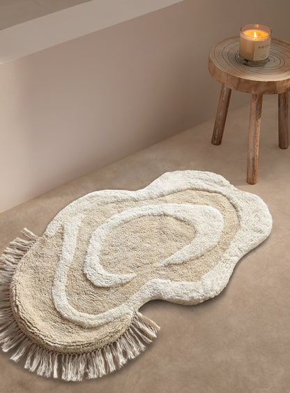 DENBURRY BATH RUG - IVORY/BEIGE - COTTON - TABLE TUFTED
