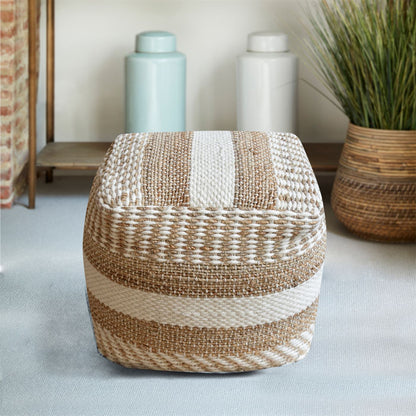 Dennington Pouf, Hemp, Wool, Natural White, Natural, Pitloom, Flat Weave