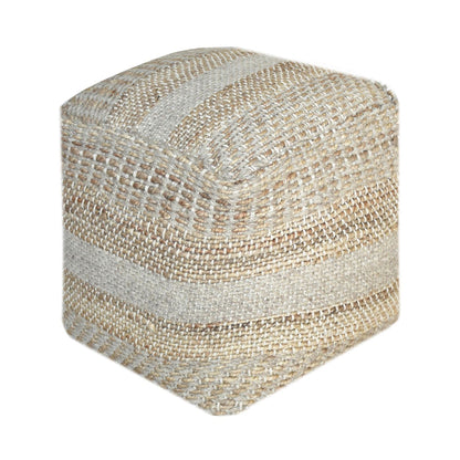 Dennington Pouf, Hemp, Wool, Beige, Natural, Pitloom, Flat Weave