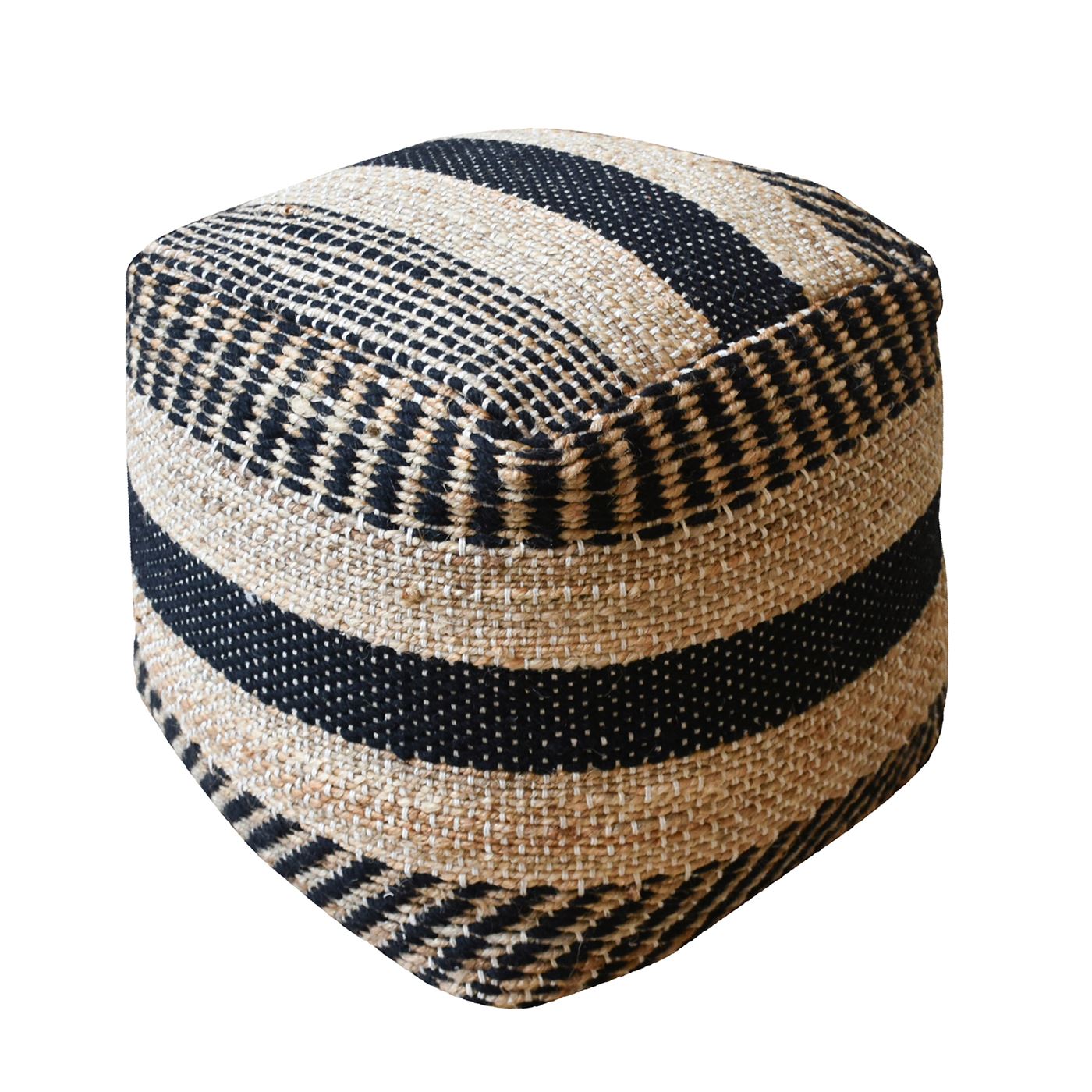 Dennington Pouf, Hemp, Wool, Charcoal, Natural, Pitloom, Flat Weave