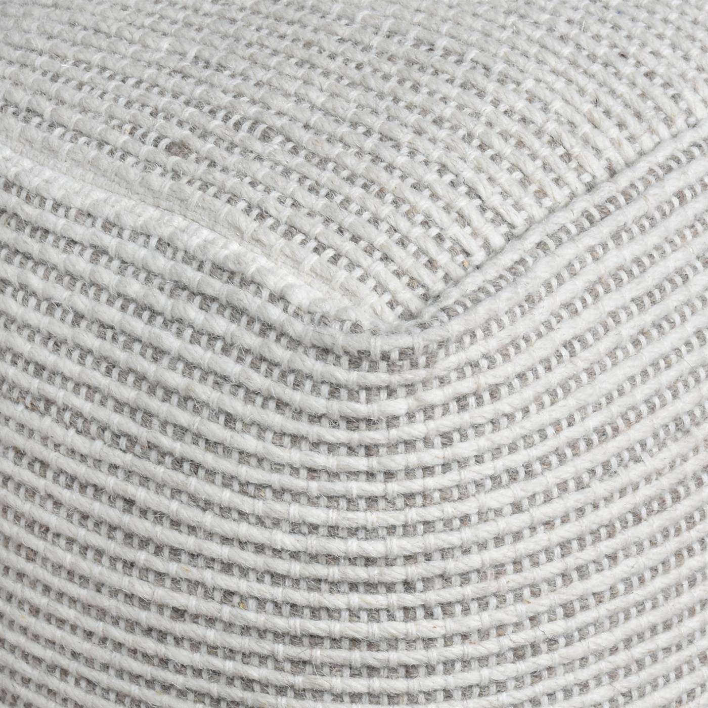 Derbent Pouf, 40x40x40 cm, Natural White, Grey, Wool, Hand Woven, Pitloom, Flat Weave