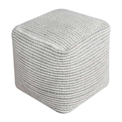 Derbent Pouf, 40x40x40 cm, Natural White, Grey, Wool, Hand Woven, Pitloom, Flat Weave