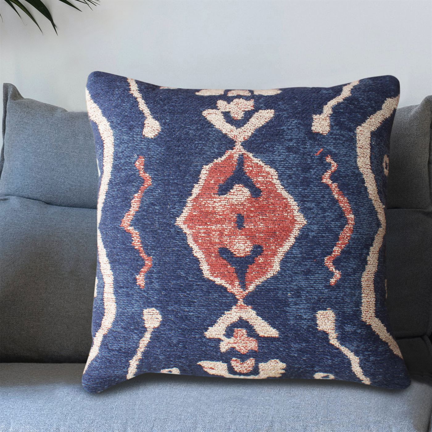 Dobri Cushion, Cotton, Polyester, Navy, Multi, Jaquard Durry, Flat Weave