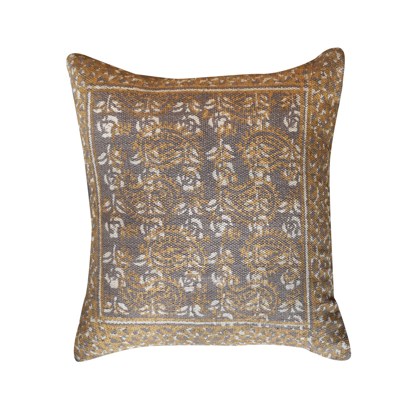 Domelo Pillow, Cotton, Printed, Taupe, Gold, Pitloom, Flat Weave
