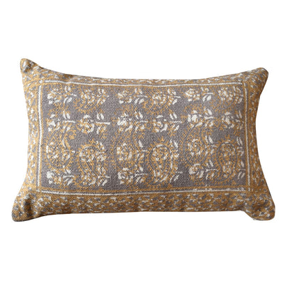 Domelo Pillow, Cotton, Printed, Taupe, Gold, Pitloom, Flat Weave