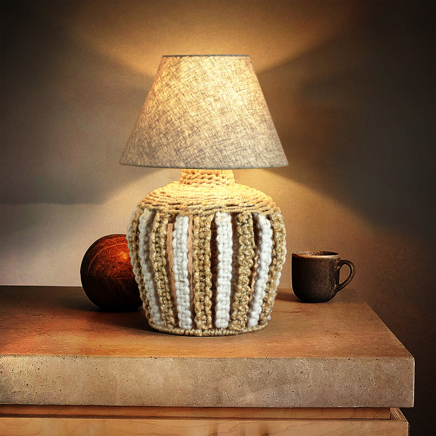 DOMUS TABLE LAMP - IVORY/NATURAL - HAND MADE - JUTE/WOOL