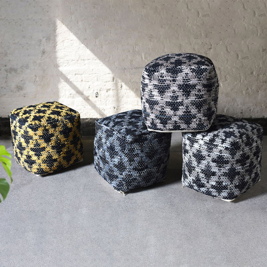 Donard Pouf, Leather, Cotton Rag, Pitloom, Flat Weave