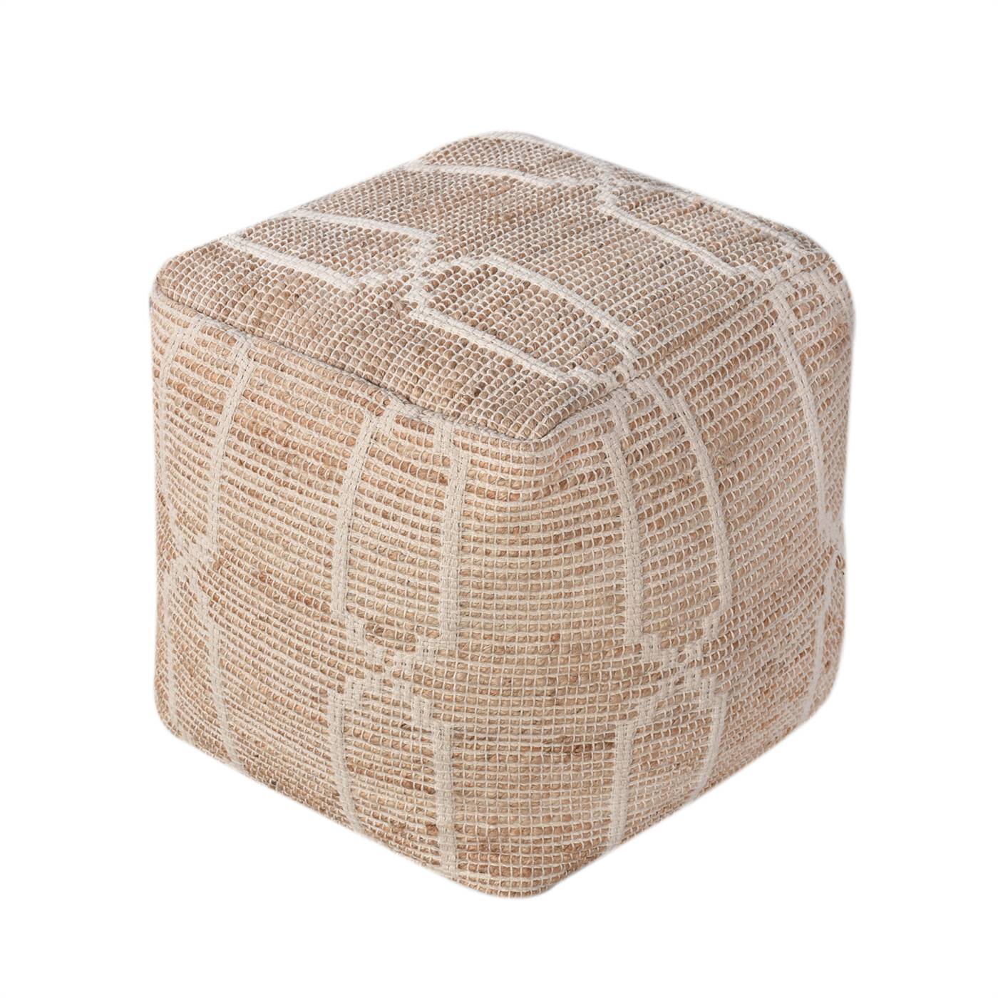Dresden Pouf, 40x40x40 cm, Natural, Natural White, Jute, Cotton, Hand Woven, Pitloom, Flat Weave