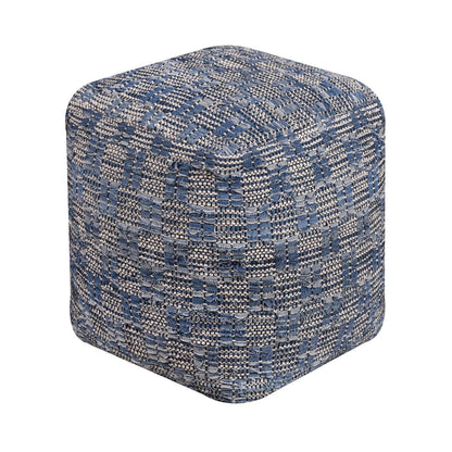 Drexel-II Pouf, 40x40x40 cm, Blue, Denim, Cotton, Hand Woven, Pitloom, Flat Weave