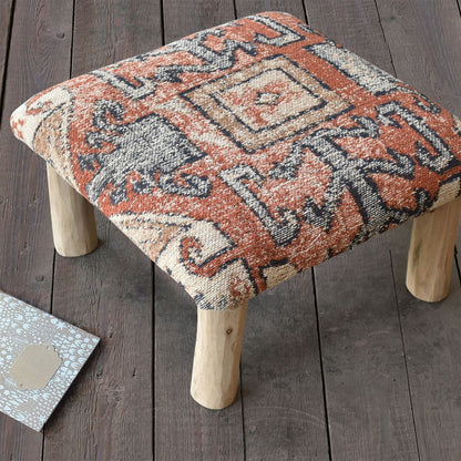 Dufex Foot Stool, Cotton Chenille, Multi, Jaquard Durry, Flat Weave