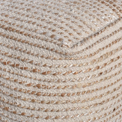 Dulovo Pouf, 40x40x40 cm, Natural, Natural White, Jute, Wool, Hand Woven, Pitloom, Flat Weave